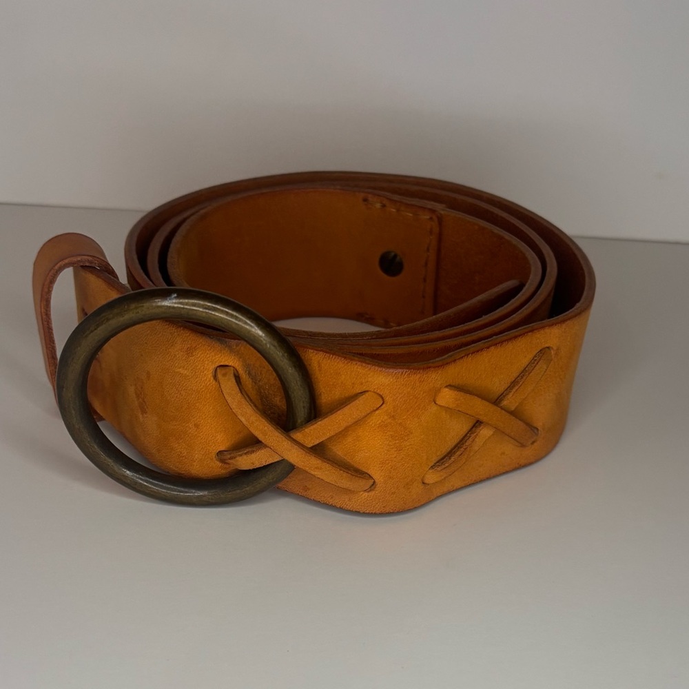 Sundance Tan Leather Belt with Brass Buckle